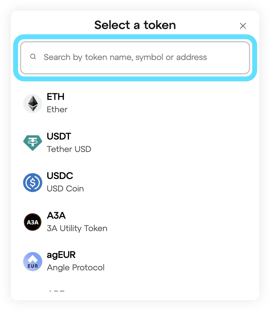 Linea native bridge select token modal