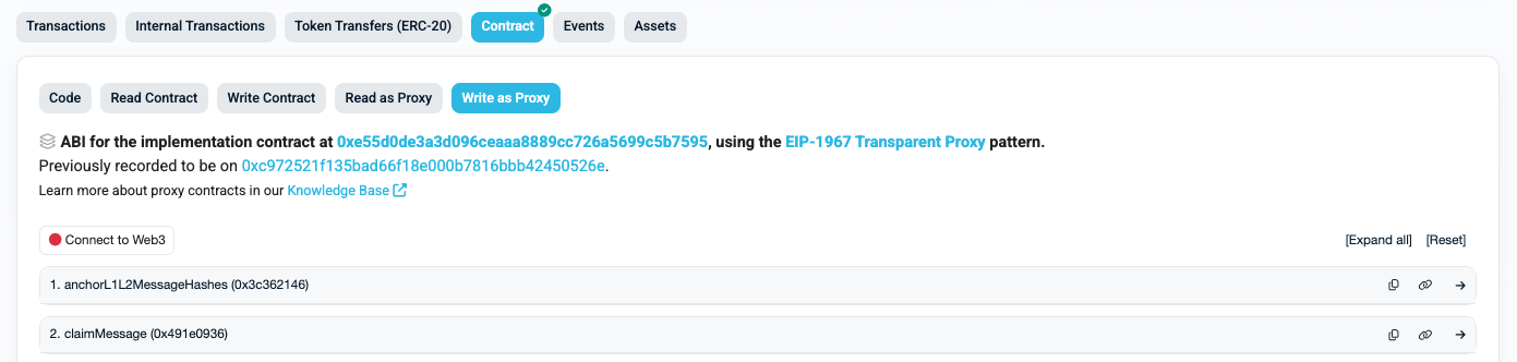 Find the contract tab and then select write as proxy